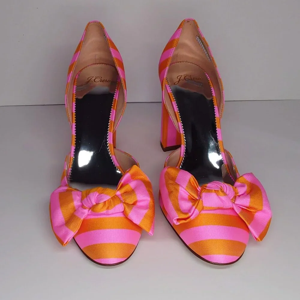 J. Crew Bell d'Orsay pumps in tie stripe pink/orange/gold 9, 8.5 Made in Italy - Picture 2 of 5